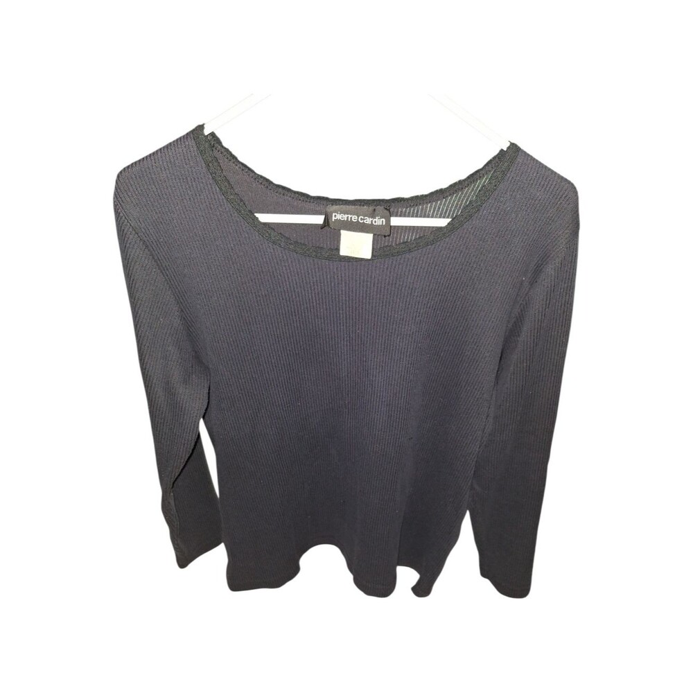 Pierre Cardin Black Ribbed Long-Sleeve Scoop Neck Top